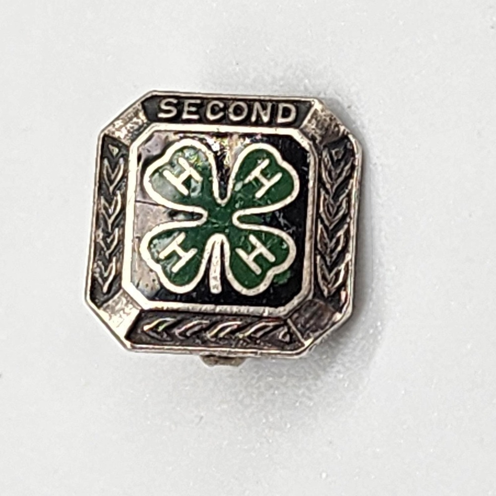 Vintage 4H Enamel Four Leaf Clover Club Logo Second Year Lapel Pin Sterling